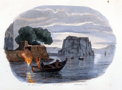 Lamparo rybolov, lampa používaná k přilákání ryb, v Neapolském zálivu. od Unknown artist