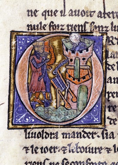 Lancelot na vrcholu věže. Rukopis: Dobytí Saint Gréal, napsaný 717 let po umučení našeho pána. Bibliotheque Municipale de Rennes, ms. 255 (Sbírka románů Kulatého stolu); Paříž od Unknown artist