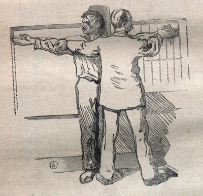 Soudní antropometrie nebo bertillonnage, metoda Alphonse Bertillona (1853-1914): měření velkého velkého kalibru zbraní - Rytina v „La Science francaise“ od Unknown artist