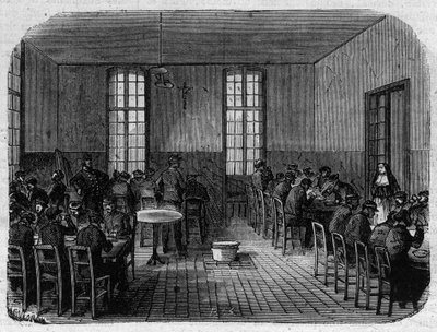 Azyl Sainte Anne (Sainte-Anne) v Paříži: refektář - rytina v „“Le Journal Illustrée““ od Unknown artist
