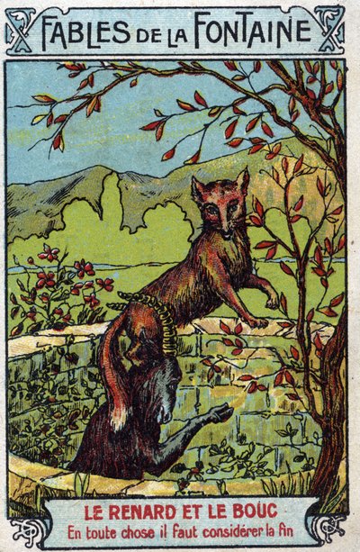 Le Fox et le Bouc - Bajky Jean de La Fontaine (1621-95) - Chromolitografie konce 19. století Soukromá sbírka od Unknown artist