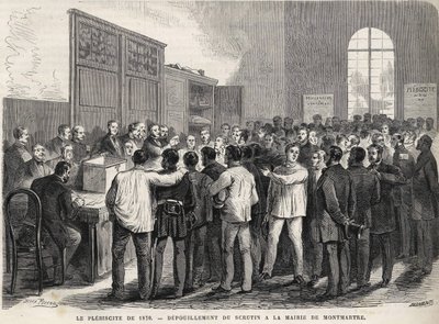 Le Plebiscite de 1870, sčítání hlasů na radnici Montmartru. od Unknown artist
