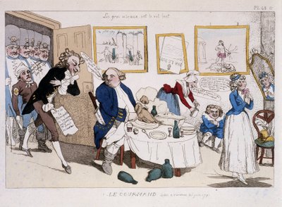 Le gourmand (jídlo Ludvíka XVI. a Marie Antoinetty během letu do Varennes) - v „“ Musée de la caricature““ od Unknown artist