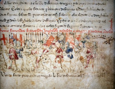 Liga Francouzů, Angličanů, Němců a Maďarů proti Turkům v roce 1391 – v „“ Croniche del Sercambi“, kolem roku 1400. Národní archiv, Lucca. od Unknown artist