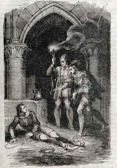 Leon (Leone) delivre Roger (Ruggero, Ruggiero) - rytina z roku 1851 z „“Roland furieux““ (Orlando furioso) (16. století) od Ludovica Ariosta, známého jako Ariosta – vydání přeložené z italštiny hrabětem z Tressanu a vydané od Gustava Harvara od Unknown artist