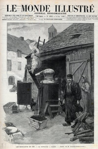 Domácí palírny – domácí destilace v Paříži v roce 1895 – rytina v „Le Monde Illustré““ č. 1993 z roku 1895 od Unknown artist