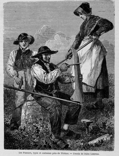 Obraceče, typy a kostýmy poblíž Thiézac, v Auvergne - v „“Around the World““ od Unknown artist