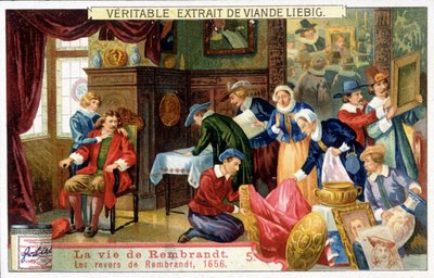 Liebigova chromolitografie o životě Rembrandta (1606 - 1669), holandského malíře. Toto jsou Rembrandtovy neúspěchy v roce 1656. od Unknown artist