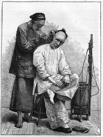 Život v Číně v 19. století: Cestující holič. od Unknown artist