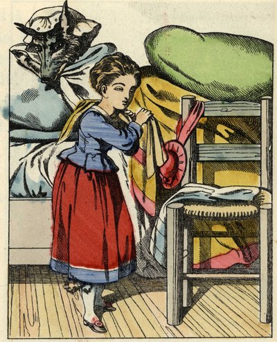 Červená karkulka u babičky. Ilustrace pohádky „Červená karkulka“ od Charlese Perraulta od Unknown artist