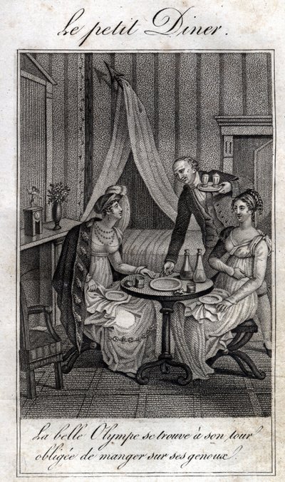 Malá večeře. Olympe de Gouges (1748-1793), francouzská spisovatelka a revolucionářka s Celine jednou z jejích přátel. od Unknown artist