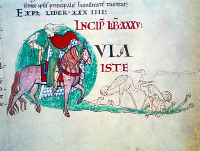 Lord má na lovu sokola. Miniatura středověku. Rukopis „Moralia in Job““ z opatství Citeaux pro papeže Gregoire I od Unknown artist