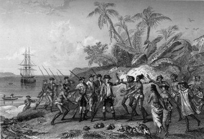 Louis Antoine Comte de Bougainville, francouzský mořeplavec (1729-1811), přibližující se k ostrovům Marquises na Tahiti, 6. dubna od Unknown artist
