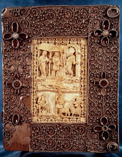 Spodní miska žaltáře od Karla Baldého (Karel II.) (823-877): slonovinová miniatura zobrazující Nathana, který přišel zabít dítě, ne z cizoložného vztahu izraelského krále Davida a Betsabee. 850-875. Paříž, B.N. od Unknown artist