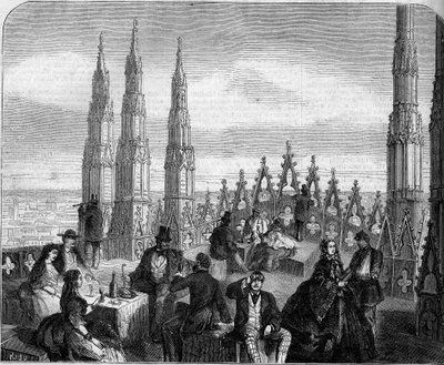 Oběd na terase kopule katedrály v Miláně (Il Duomo). Itálie od Unknown artist
