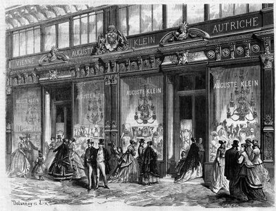 Luxus v Paříži: Otevření obchodu Auguste Klein Boulevard des Capucines. Gravírování v „The Illustrous Universe“ od Unknown artist