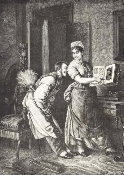 Pokojská, která si bere svobodu a zaslechla ji paní domu (litho) od Unknown artist
