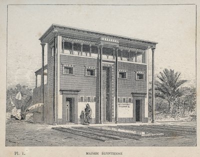 Egyptský dům (Egyptský dům) - rytina z roku 1889 v „Historie lidského obydlí na Světové výstavě v roce 1889, pan Charles GARNIER - Librairie centrale des beaux-arts Paris 1889 od Unknown artist
