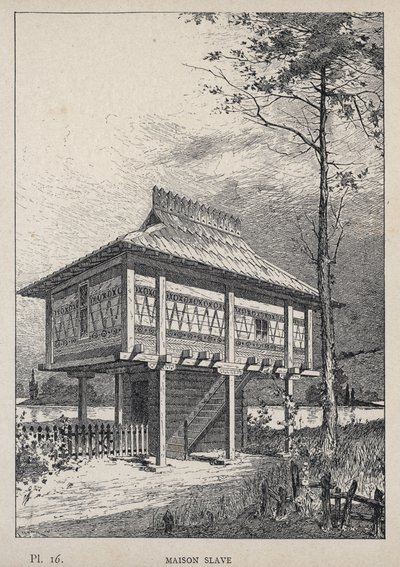 Maison Slave - rytina z roku 1889 v „Historie lidského bydlení na Světové výstavě v roce 1889, pan Charles GARNIER - Librairie centrale des beaux-arts Paris 1889 od Unknown artist