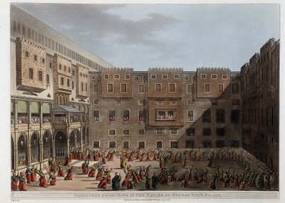 Mamlukové cvičící na nádvoří paláce Mourad Bey - v „Výhledy do Egypta, Palestiny a dalších částí Osmanské říše““ od Unknown artist