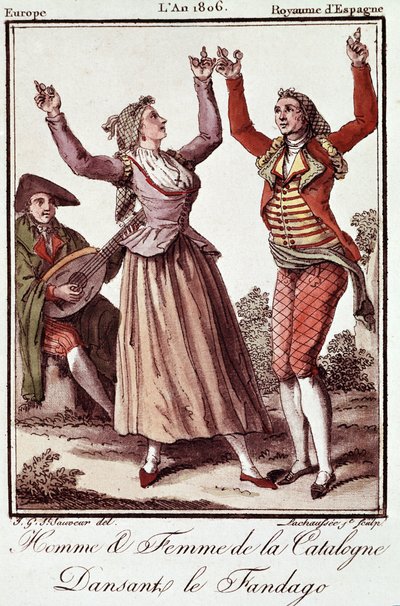 Muž a žena z Katalánska tančí na Fandango od Unknown artist