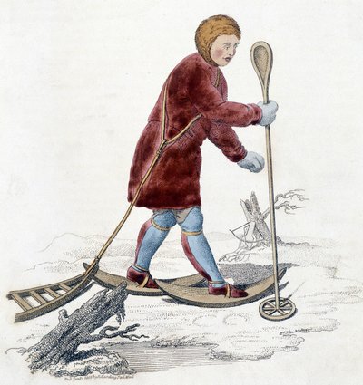 Muž z kmene Ostiak (Khanty nebo Khante) (kmen paleosibiřských lovců usazený v lesní oblasti středního údolí Ob) lovící hranostaje. Ilustrace z roku 1803. od Unknown artist