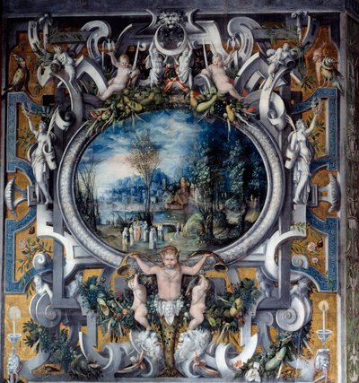 Plášť komína na poctu Julesi Cesarovi v pokoji římských hrdinů Anonymní obraz. Kolem roku 1547. Poslouchejte, Národní muzeum renesance od Unknown artist