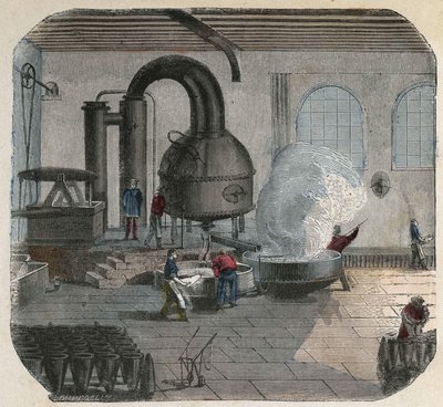 Výroba cukru v továrně. ilustrace 19. století. Kolekce Bianchetti od Unknown artist