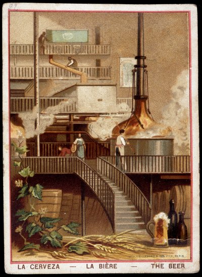 Výroba piva ve 119. století“: Pivovar – Chromolitografie sd. 19. století. od Unknown artist