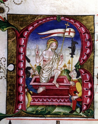 Rukopis liturgické písně. Miniatura představující vzkříšení. 15. století. Kostel korunované Panny z Lodi. od Unknown artist
