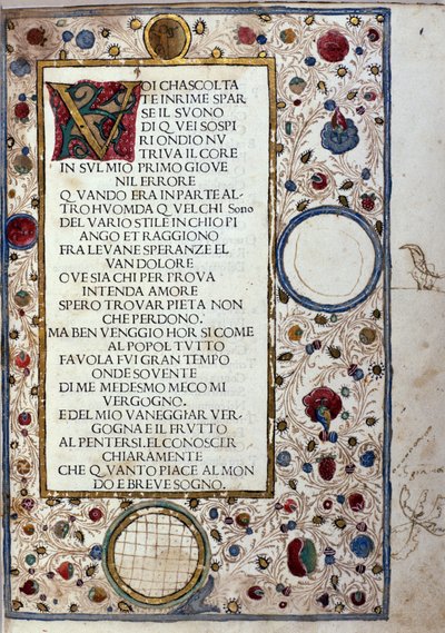 Rukopisná stránka "" Il Canzoniere "" od Francesca Petrarcy (Petrarca) (1304-1374) 1493 od Unknown artist
