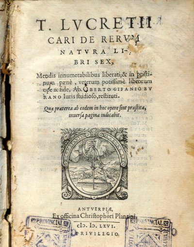 Rukopisná strana svazku 6 „De natura rerum“ (Z přírody) od latinského filozofa Lucrece (Titus Lucretius Carus) (98-55 př.nl) 1564 od Unknown artist