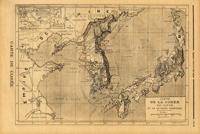 Mapa Koreje, Japonska a východní Číny. Rytina v „“ Le petit journal“ 3/09/1894. Selva sbírka. od Unknown artist