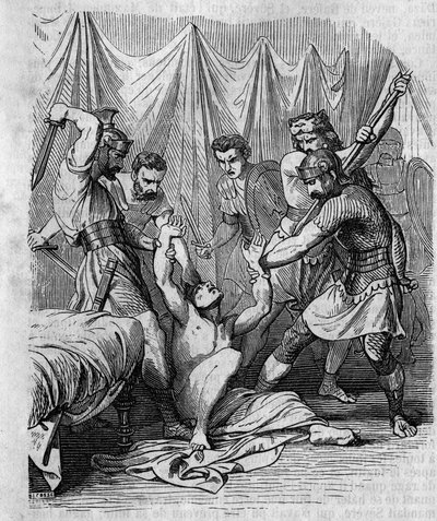 Marcus Hordeonius Flaccus masakry římského senátora vlastními vojáky v 1. století. Rytina 19. století. od Unknown artist