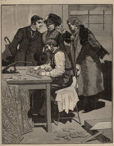 Intarzie: Intarzie má svou práci. Rytina z roku 1885 v „“Les arts et metiers illustres““ od Adolphe BITARDA. od Unknown artist