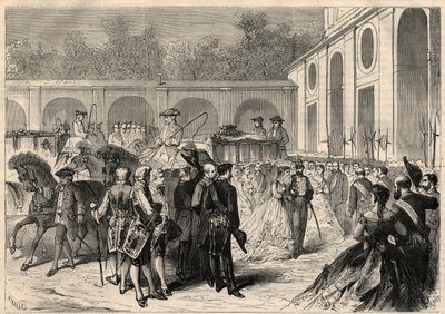 Sňatek nemluvňat Marie-Isabelle (Marie Isabelle) Španělské (Isabel de Borbon y Borbon) (1851-1931) a Gaetana de Bourbon-Sicilies (Bourbon Sicilies) (1846-1871), hraběte z Agrigenta (Girgenti): příjezd průvod v královské bazilice Atocha v od Unknown artist