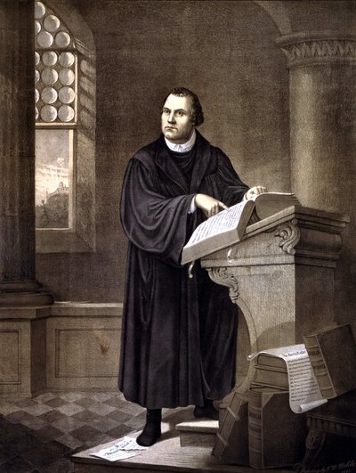 Martin Luther (1483 - 1546) čtení v kostele. od Unknown artist