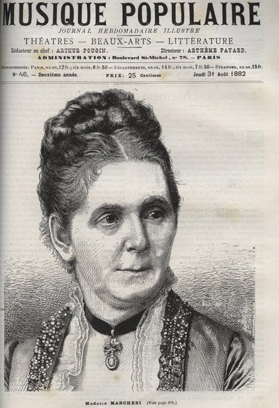 Mathilde Marchesi (1821-1913) německá mezzosopranistka - rytina ve slavném týdeníku ""Populární hudba""" - 1882 od Unknown artist
