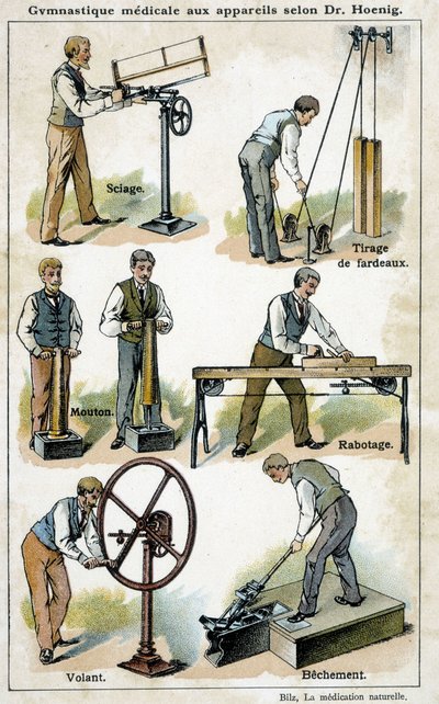 Lékařská gymnastika s pomůckami podle Dr. Hoeniga - v "Bilz, přírodní léčba", konec 19. stol. od Unknown artist
