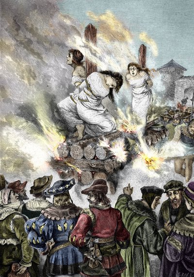 Středověká inkvizice: Upalování čarodějnic ve francouzském městě od Unknown artist