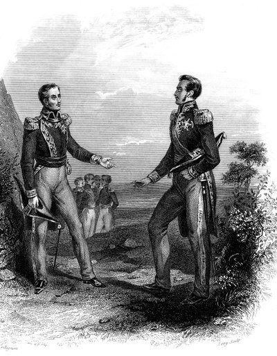 Setkání Josého San Martína a Simona Bolívara od Unknown Artist