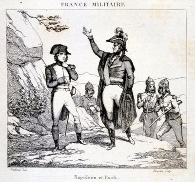 Setkání Napoleona Bonaparta a Pasquala nebo Pascala Paoliho (1725 - 1807), Patriote Corsica. Rytina 19. století. od Unknown artist