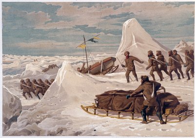 Muži a sáně – v „“Pobřeží polárního moře, vyprávění o arktické expedici“ od Dr. Edwarda Moose, Marcus Nard & Co, Londýn od Unknown artist