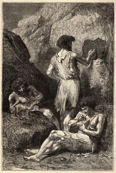 Muži ve věku kamene - Muži ve věku kamene - rytina 19. století od Unknown artist