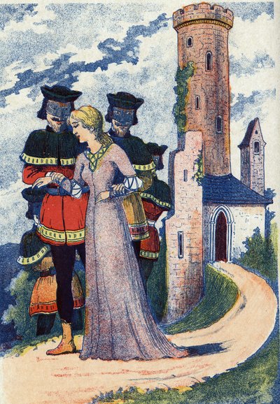 Muži maska trénuje princeznu. Anonymní ilustrace k pohádce „L