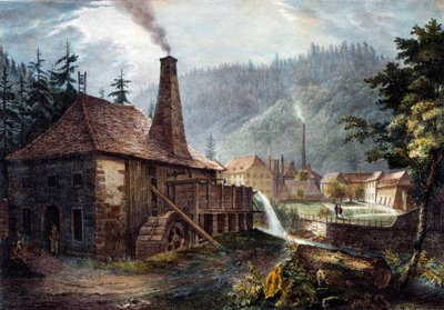 Hutnictví: Pohled na Framontovy kovárny. Litografie kolem roku 1850. Nancy, historické muzeum Lorraine od Unknown artist