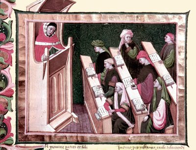 Středověk: Výuka na univerzitě. Rukopis z počátku 15. století. Biblioteca Nazionale Centrale de Florence. od Unknown artist