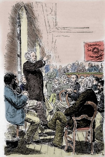 Michail Aleksandrovič Bakunin (Bakunin) (1814-1876), ruský anarchista na kongresu Bale ve Švýcarsku v září 1869. od Unknown artist