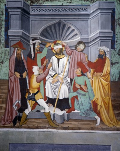 Zesměšňování Krista, Život Kristův (15. století), fresky, kaple sv. Šebestiána, Villard-de-Lans, Rhone-Alpes, Francie. od Unknown artist