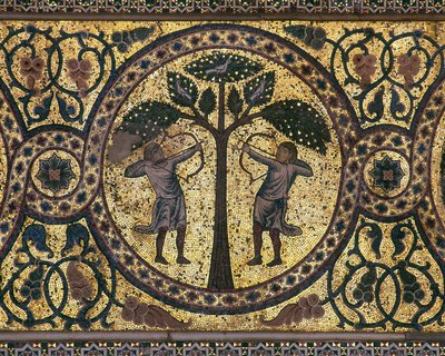 Mozaika královského lovu (zblízka), Fontána, 1165-67 od Unknown